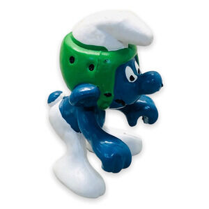 Vintage Smurfs Car Driver Smurf Figurine Toy Blue Green Helmet Toy 1979